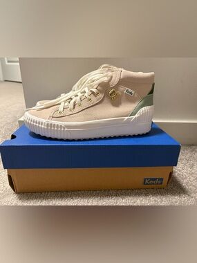 Keds Women’s Suede/Leather High-Top Sneakers in Blush with Mint Accent